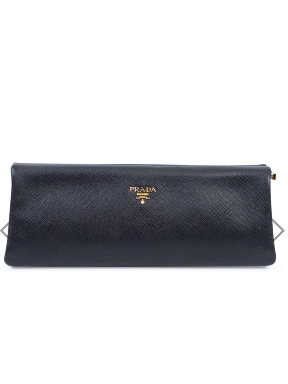 PRADA East West Frame Clutch in Black Saffiano and Gold Tone Hardware